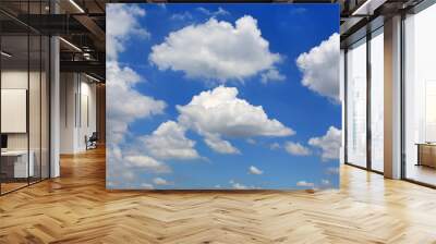 Beautiful blue sky with white fluffy cloud background Wall mural