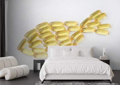 fish oil capsules on a white background. Wall mural