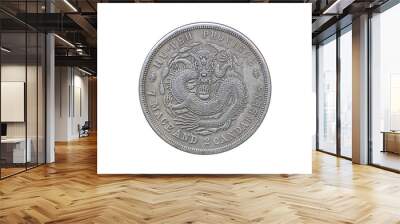 Old Chinese coin with dragon isolated on white background. Wall mural