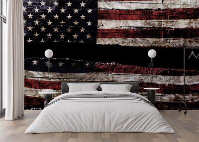 Distressed American flag cracked in half Wall mural