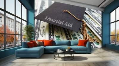 financial aid graduation cap on money Wall mural