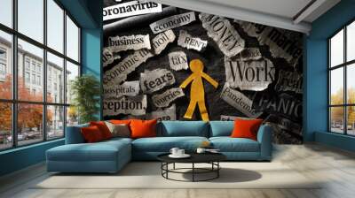 Paper person with Stress text surrounded by negative economic news headlines Wall mural