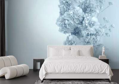 A bouquet of light blue carnations and dried flowers arranged against a soft white background SEAMLESS PATTERN Wall mural