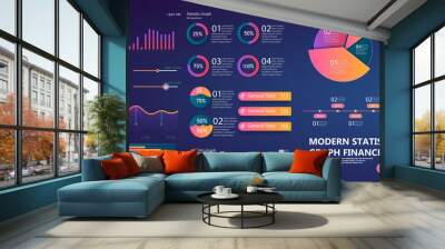 	 Infographics, brochures vector templates for business reports with line charts and diagrams. Chart and diagram presentation brochure, template of infographic diagram for business illustration Wall mural