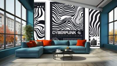 Abstract Artistic Collection: Futuristic and Cyberpunk Themed Black and White Graphic Posters. Techno style, psychedelic design, prints for t-shirts and sweatshirts. Vector illustration Wall mural