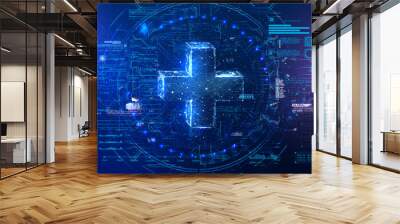 Abstract health science consist health plus digital technology concept modern medical technology. Display set of virtual interface elements. Modern medical examination HUD style Wall mural