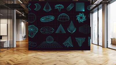 Abstract shapes collection is a trending mixture modern diverse design elements, geometric shapes. Cyberpunk retro futurism set, vaporwave. Memphis design elements for web, advertisement,posters Wall mural