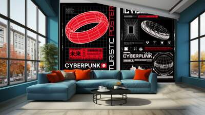 Collection of modern abstract posters. In acid style rave, mesh, text design, planet earth. Retro futuristic design elements, perspective grid, tunnel,circle. Translation: 