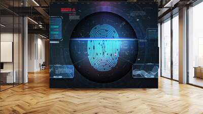 Cyber security concept. Fingerprint scanning on futuristic background.  Abstract digital illustration. Network cyber technology. Connection science background. Technology concept vector design. Vector Wall mural