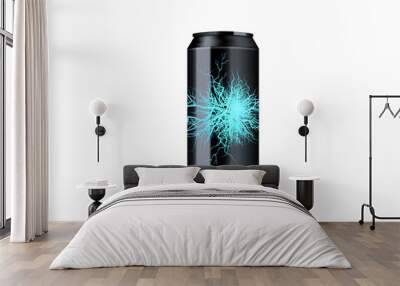 energy drink contained in metal can with electricity lightning element, teal background 3d illustrat Wall mural