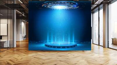 Fantastic Circle portals, holograms teleport gadgets. Sci-fi digital hi-tech elements for presentation. Circle Sci-fi elements with light and lights. Innovation techno background. Vector Wall mural