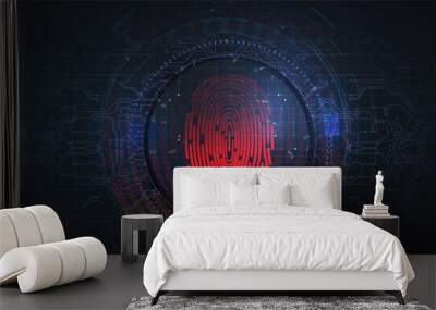 Fingerprint scanning  security system concept on technology background. Biometric identification.Hud. Safety Internet. Digital touch scan identification or electronic sensor authentication. Web banner Wall mural