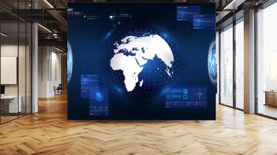 Futuristic Earth in style HUD, great design for any purposes. Vector globe. Blue background. Computer technology background. Interface with Earth globe 3d in control center  Vector illustration gui. Wall mural