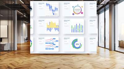 Great set Infographics charts, graph. Social marketing and networking visualization templates bundle. Colorful info graphics diagram, stock and flow charts. Modern vector Wall mural