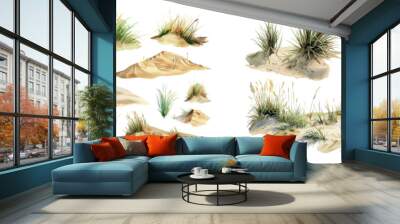 Hand drawn watercolor illustration of coastal dune and sea grass isolated on white Wall mural