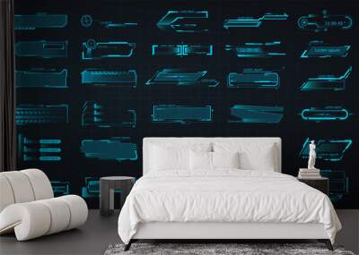 Interface elements UI, GUI. HUD callout titles, information call box bars and digital info boxes.  Labels modern info. Tech digital frame templates.  Futuristic set advertising communication.  Vector Wall mural