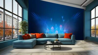 Magic hologram rings in smoke. Circle Sci-fi elements with light and lights. Blue  teleport podium blank holograms for show your product. Abstract technology communication design innovation background Wall mural