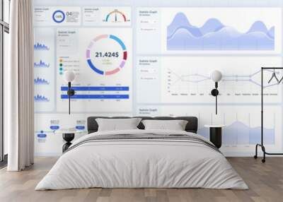 Modern infographic template with statistics finance charts. Infographics dashboard. Admin panel interface with color charts, graphs, calendar and charts on a white background. Vector illustration Wall mural