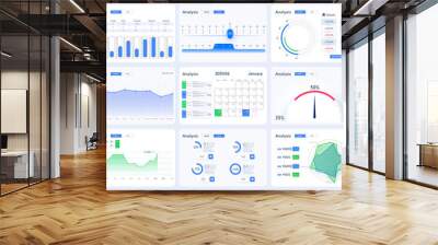 Modern infographic template with stock diagrams and statistics bars, line graphs and charts for finance report. Diagram template and chart graph,UI and UX Kit with big data visualization. Vector Wall mural