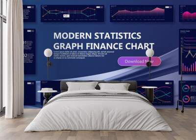 Modern  infographic vector template with statistics and finance charts. Information Graphics elements for UI UX design. Website design vector template graph and diagram infographic. Vector Wall mural