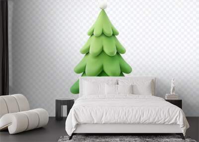 Realistic 3D Christmas Tree Isolated on Transparent Background. Vector illustration Wall mural