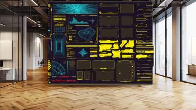 Sci-fi futuristic hud dashboard display virtual reality technology screen. Trendy 2022 shapes with HUD interface in concept Cyberpunk. Futuristic user Interface.Statistics, data infographic. Frame set Wall mural