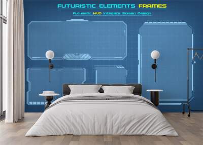 Sci Fi HUD modern futuristic user interface square Frames blocks Set.  Technology background with HUD dashboard interface. Vector illustration. Wall mural