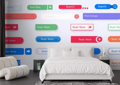 Set of vector modern material style buttons. Search bar. Neumorphism style. Different colors of elements and icons. Big buttons collection. Templates for website. Web UI, UX, GUI, KIT icons Wall mural