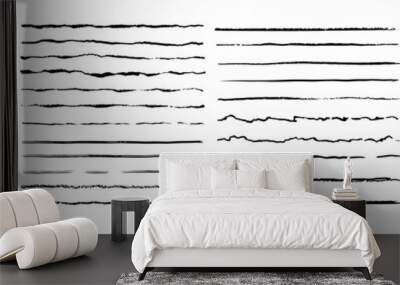 Set of wavy horizontal lines. Marker hand-drawn line border set and scribble design elements. Lines hand drawn paint brush stroke. Vector set isolated on white. Hand drawn scribble.Black ink Wall mural