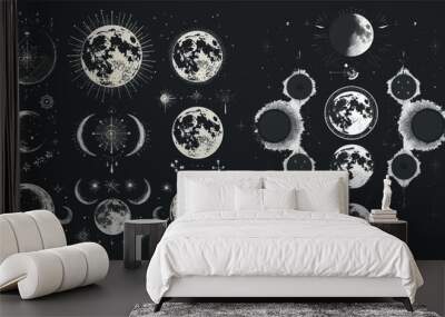 The mysterious moon phases. Mysterious moonlight activity stages Wall mural