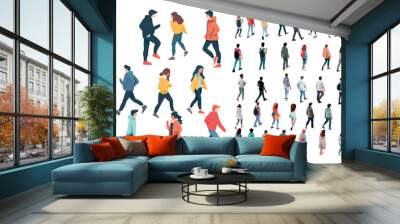 Top view people characters. Animation of men and women walking Wall mural