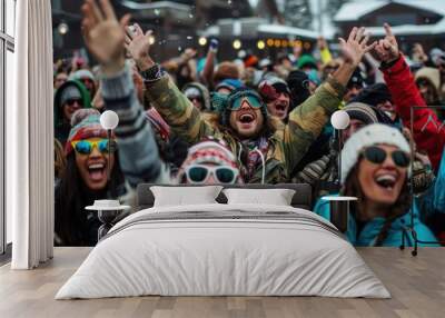 Apres Ski Revelers Celebrate In Style At Vibrant Ski Resort Wall mural