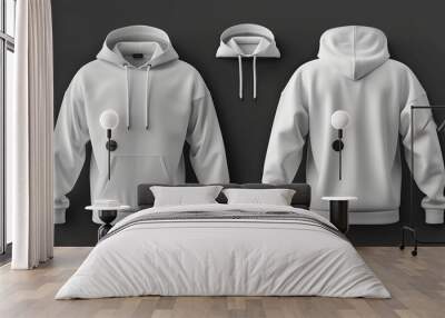 Blank hoodie template, blank white male long sleeve hoodie for design mock up Wall mural