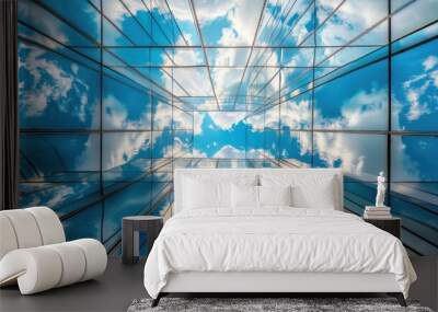 Glass buildings with cloudy blue sky background Wall mural