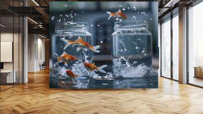 goldfish jumping out of the water Wall mural