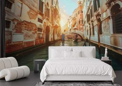 Narrow canal with gondola in Venice, Italy Wall mural