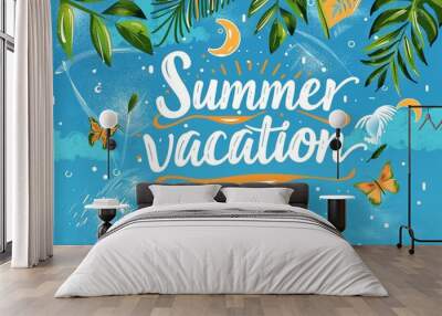 Vector illustration of a summer vacation letters logo with sun. Poster and typographic banner for summer days, Generative AI. Wall mural