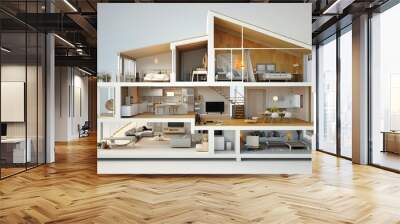 3D rendering of a cut house with furniture
 Wall mural