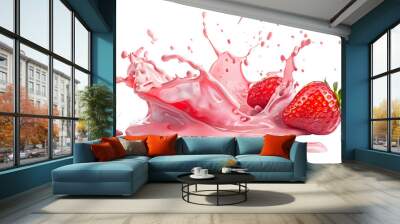 A strawberry yogurt splash isolated on transparent background. Wall mural