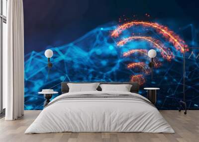 Abstract digital connectivity concept with glowing Wi-Fi symbol on blue background Wall mural