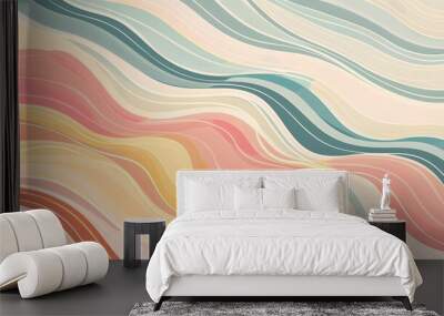 Abstract horizontal background with colorful waves. Trendy vector illustration in style retro 60s, 70s. Pastel colors Wall mural