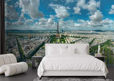 Aerial panoramic scenic view of Paris with the Eiffel tower, France and Europe city travel panorama Wall mural