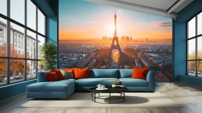 Aerial panoramic scenic view of Paris with the Eiffel tower, France and Europe city travel panorama Wall mural