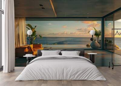 Architecture interior design home bedroom living room concept modern luxury furnishings. City living nature landscape house by the ocean Wall mural