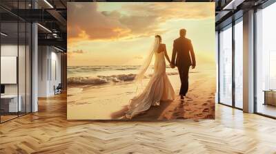 Beach wedding couple.
 Wall mural