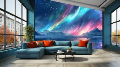 Beautiful Aurora northern lights of the polar night, Northern Lights mesmerizing allure, Vibrant celestial colors dance across the night sky Wall mural