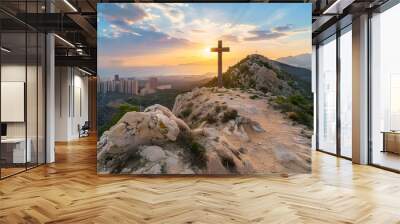 Benidorm Cross La Cruz at the top of Sierra Gelada Natural Park in Benidorm, Alicante province, Valencian Community, Spain Wall mural