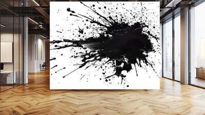 black ink Splatter, black paint, ink brush strokes, brushes, lines, grungy. Dirty artistic design elements, Black inked splatter dirt stain splattered spray splash with drops blots.  Wall mural