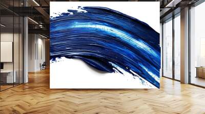 Blue paint brush stroke smear color texture swatch background lipstick white smudge isolated. Brush makeup navy paint cosmetic design blue interior abstract dark brushstroke line classic pattern swipe Wall mural