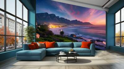 Cape Town Sunset over Camps Bay Beach with Table Mountain and Twelve Apostles in the Background
 Wall mural